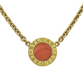 Bvlgari Bulgari 18K Yellow Gold Orange Coral Pendant Necklace