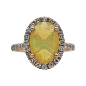 14K Rose Gold Opal and Diamond Halo Ring