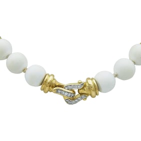 David Yurman 18K Yellow Gold, Agate Bead, and Diamond Necklace