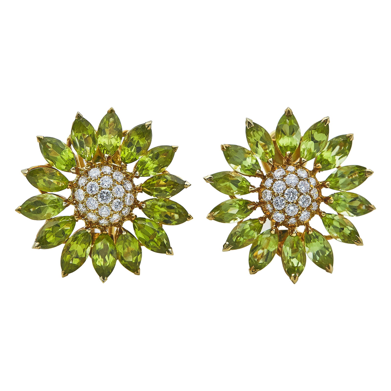 Asprey & Garrard 18K Yellow Gold, Peridot, and Diamond Flower Cluster Earrings (1 of 3)
