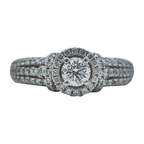 14K White Gold and Diamond Engagement Ring with Hidden Halo