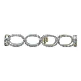 14K White Gold and Diamond Oval Link Bracelet