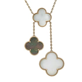 18K Rose Gold, Mother-of-Pearl, and Onyx Clover Necklace