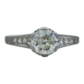 Art Deco Style Platinum and Old European Cut Diamond Engagement Ring
