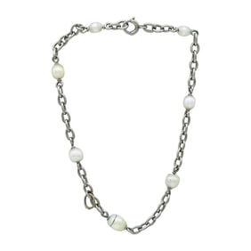 Antique French Platinum and Natural Pearl Link Bracelet