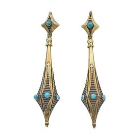 Antique 9K Yellow Gold and Turquoise Day-to-Night Earrings