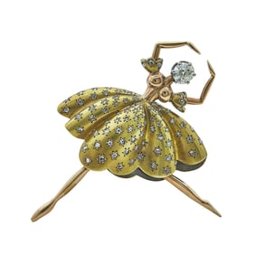 Azizian 14K Yellow and Rose Gold Diamond Ballerina Brooch