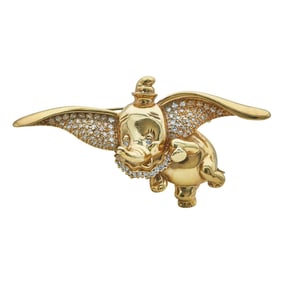 Disney 14K Yellow Gold and Diamond Flying Dumbo Brooch Pin