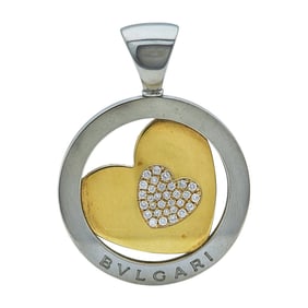 Bulgari Bvlgari Tondo 18K Yellow Gold Stainless Steel and Diamond Heart Pendant