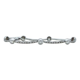 18K White Gold and Diamond Bracelet with Curved Links
