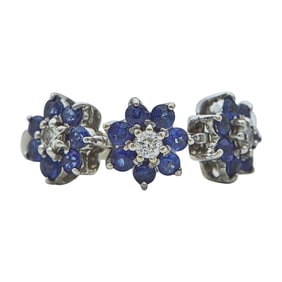 18K White Gold Sapphire and Diamond Flower Cluster Ring