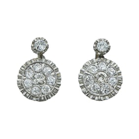 Platinum and 18K White Gold Illusion set Diamond Cluster Drop Earrings