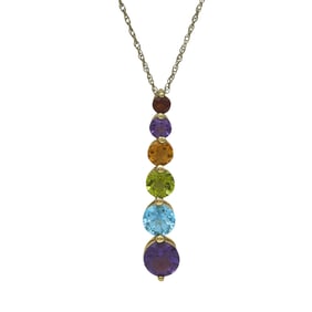 10K Yellow Gold Multigem Rainbow Pendant Necklace
