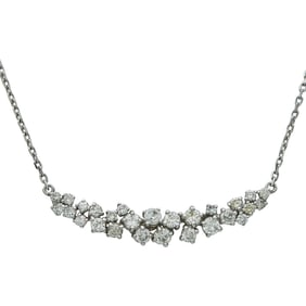 14K White Gold and Diamond Curved Cluster Pendant Necklace