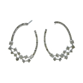 14K White Gold and Diamond Back-to-Front Hoop Earrings