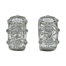 14K White Gold and Diamond Openwork Tracery Hoop Earrings