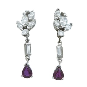 14K White Gold Diamond and Ruby Drop Earrings