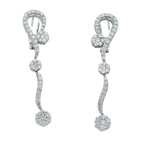 18K White Gold and Diamond Swirl Pendant Earrings