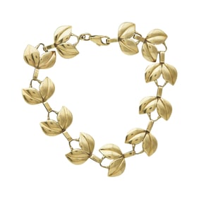 Retro 14K Yellow Gold Leaf Link Bracelet