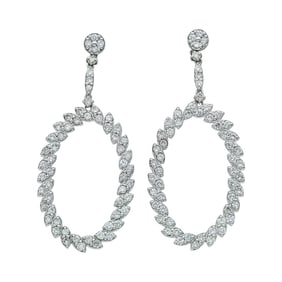 14K White Gold and Diamond Oval Pendant Earrings