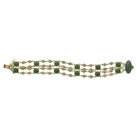 Art Nouveau Tiffany & Co. 14K Yellow Gold, Jade, and Seed Pearl Bracelet