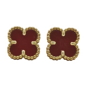 Van Cleef & Arpels Alhambra (Sweet) 18K Yellow Gold and Carnelian Stud Earrings
