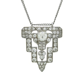 Art Deco Platinum and Diamond Pendant on a 14K White Gold Chain