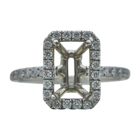 Platinum and Diamond Emerald Cut Engagement Ring Setting with Hidden Halo