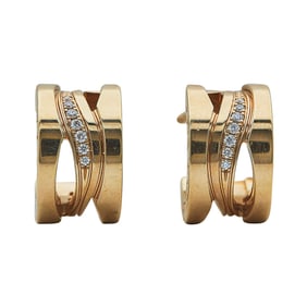 Bulgari Bvlgari B.zero1 18K Rose Gold and Diamond Huggie Hoop Earrings