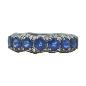 18K White Gold, Sapphire, and Diamond Pave Band Ring