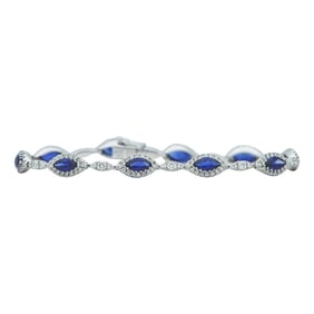 18K White Gold, Marquise Cut Sapphire, and Diamond Tennis Bracelet