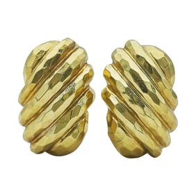 Henry Dunay 18K Yellow Gold Hammered Earrings