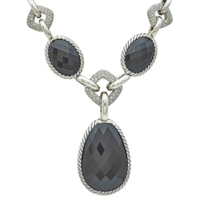 David Yurman Sterling Silver, Onyx, and Diamond Link Necklace and Removeable Pendant