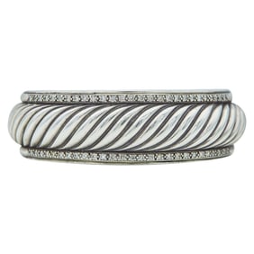 David Yurman Sterling Silver and Diamond Cable Cuff Bracelet
