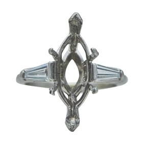 Platinum and Diamond Engagement Ring Setting for Marquise Cut