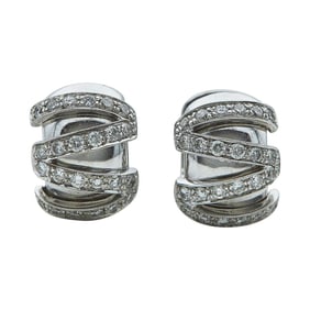 18K White Gold Huggie Earrings with Diamond Set Stripes