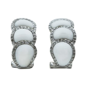 14K White Gold, White Agate, and Diamond Earrings