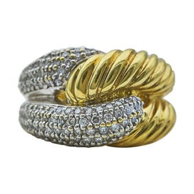 David Yurman 18K Yellow and White Gold Diamond Cable Ring