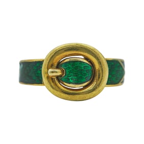 Gucci 18K Yellow Gold and Green Enamel Buckle Ring