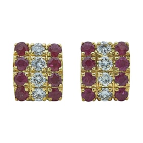 18K Yellow Gold Ruby and Diamond Stripe Stud Earrings