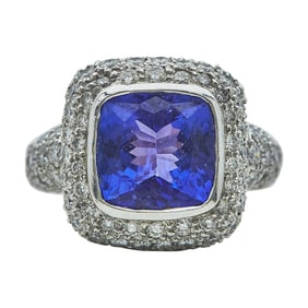 18K White Gold Tanzanite and Pave Diamond Cluster Cocktail Ring