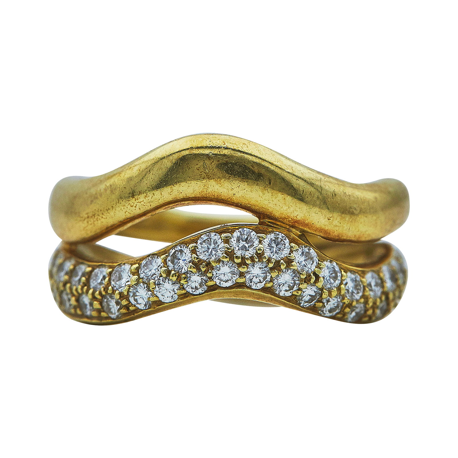 Robert Lee Morris 18K Yellow Gold and Diamond Pave Band Ring: BRAND: Robert Lee Morris; METAL: 18K Yellow Gold; APPROXIMATE TOTAL DIAMOND WEIGHT: 0.64 ctw; STAMPED: 18K, RL; CONDITION: Pre-owned, Very Good; ITEM WEIGHT (GRAMS): 10.34 g; MEASUREMENTS: Ring size 6