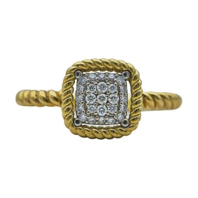 Roberto Coin 18K Yellow Gold and Pave Diamond Ring with Cable Twist Shank
