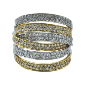 18K Yellow and White Gold Diamond Pave Thread Band Ring