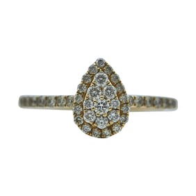 14K Yellow Gold and Pave Diamond Teardrop Shaped Ring