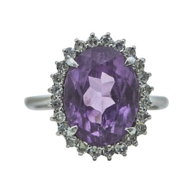 18K White Gold Amethyst and Diamond Cluster Ring