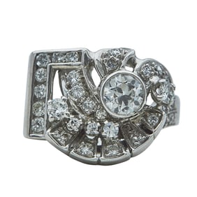 Retro 14K White Gold and Diamond Cocktail Ring