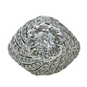 14K White Gold and Diamond Openwork Cluster Cocktail Ring
