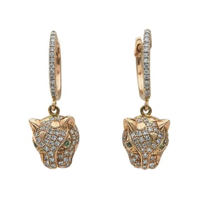 EFFY 14K Rose Gold Diamond and Emerald Panther Drop Earrings