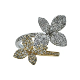 14K Yellow and White Gold Diamond Pave Bypass Flower Ring